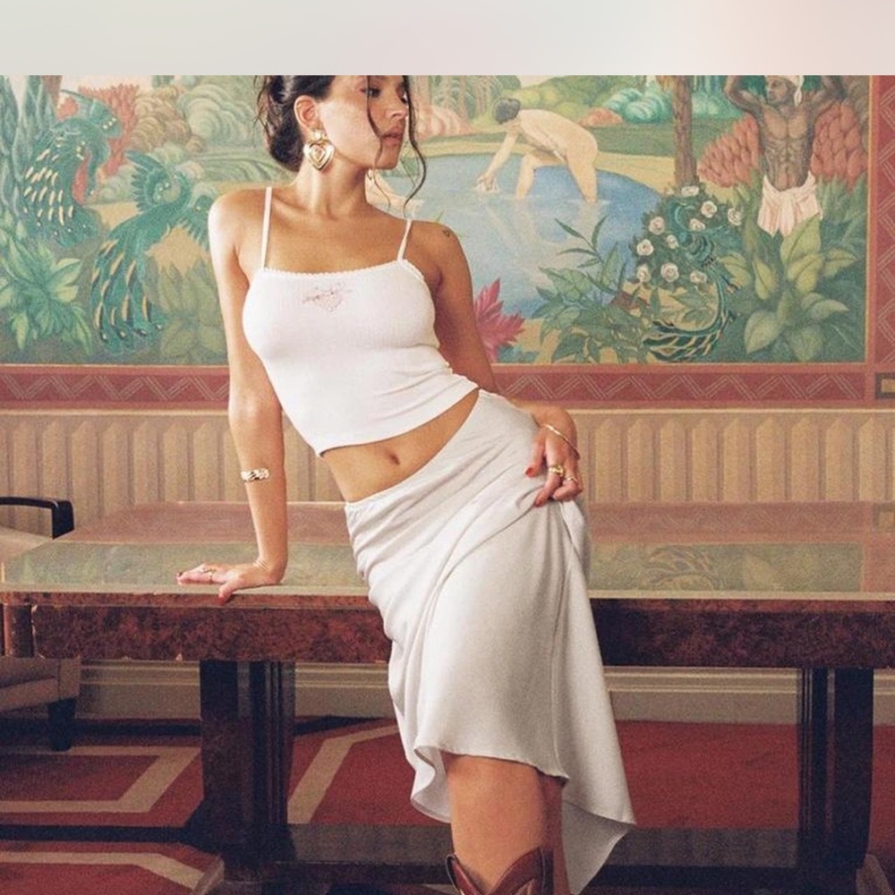 Princess Polly White Asymmetrical Midi Slip Skirt